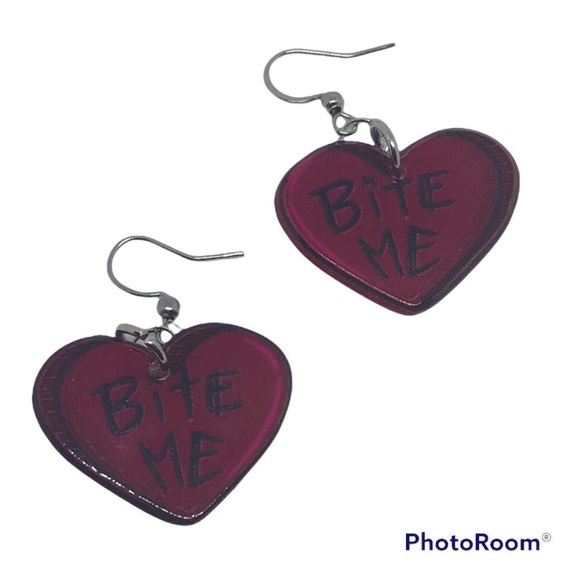 BITE ME HEART necklace & earring set goth gothic new - Picture 2 of 3